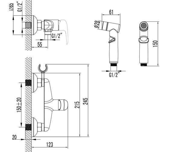 Смеситель с гигиеническим душем Lemark Pramen LM3318BL
