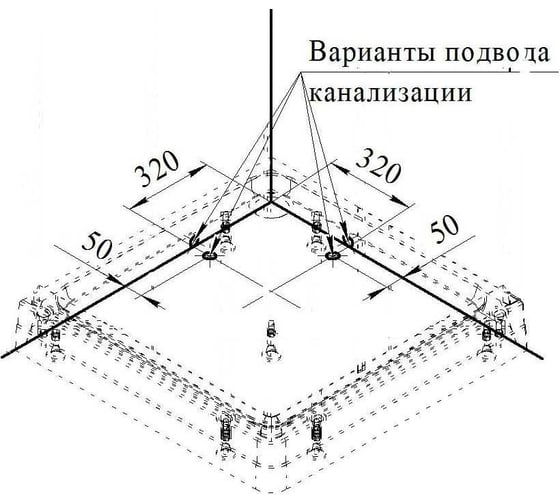 Поддон Радомир к душевому углу Дрим 100, Санрайз 100 (квадратный поддон на раме-подставке с устройством слива) 1-11-0-0-0-119