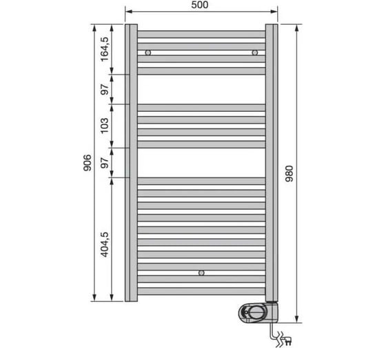 Полотенцесушитель Zehnder Aura Musa 500х906, нижнее справа, цвет RAL 9016 белый PBEZ-090-50/MQ