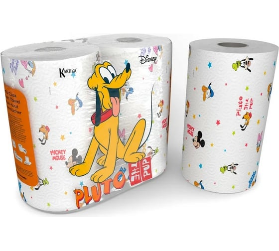 Бумажные полотенца WORLD CART "Pluto" с рисунком, серия Disney, 3 слоя, 2 рулона/75 л, PLU-KT-01 1