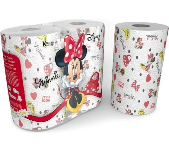 Бумажные полотенца WORLD CART "Minnie" с рисунком, серия Disney, 3 слоя, 2 рулона/75 л, MIN-KT-02 1