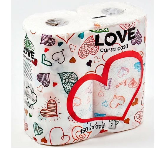 Бумажные полотенца WORLD CART с рисунком "Love" 2 слоя, 75 листов, 2 упаковки х 2 рулона, KGLOV-KT-01/набор