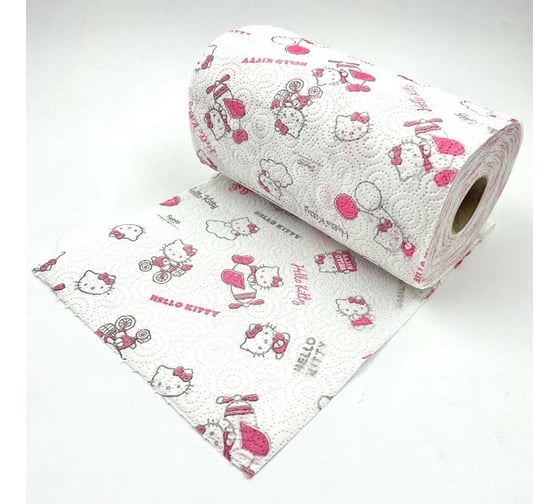 Бумажные полотенца WORLD CART "Hello Kitty" с рисунком, серия Disney, 3 слойные, 2 рулона/75 л HLK-KT-01