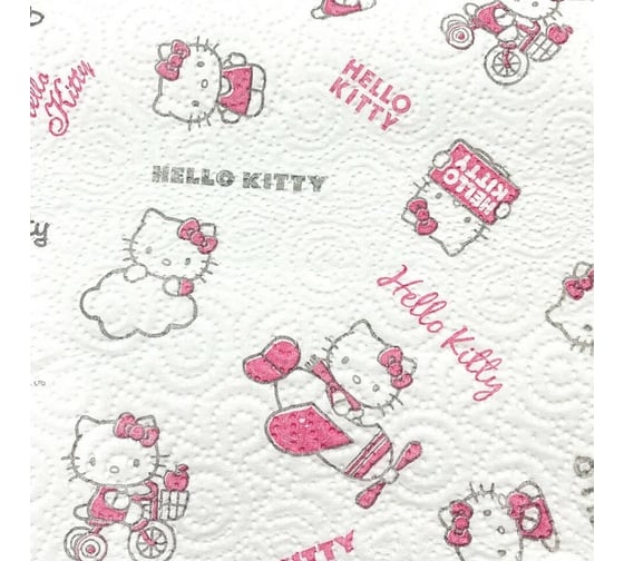 Бумажные полотенца WORLD CART "Hello Kitty" с рисунком, серия Disney, 3 слойные, 2 рулона/75 л HLK-KT-01