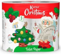 Туалетная бумага WORLD CART "Рождество" с рисунком, 3 слоя, 4 рулона/280 л, CHR-TT-08