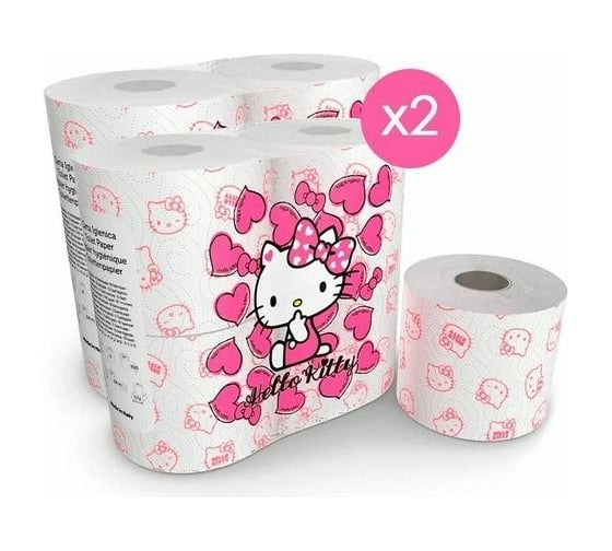 Набор туалетная бумага WORLD CART с рисунком "Hello Kitty" 3 слоя, 200 листов, 2 упаковки х 4 рулона Worl KGHLK-TT-06/4