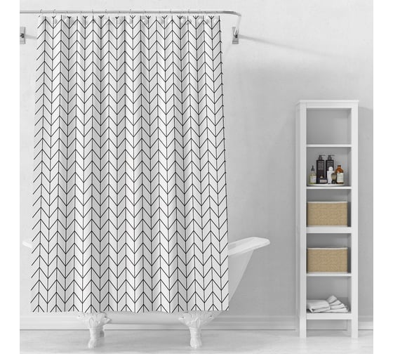 Штора для ванной комнаты PERFECTO LINEA Secret 180x180, с кольцами, векторная графика 36-118107