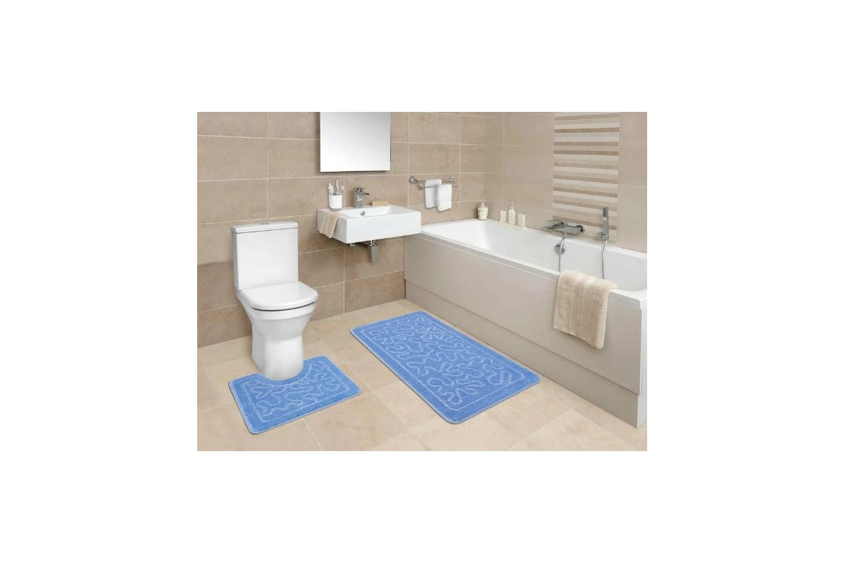 Набор ковриков для ванны Shahintex 60x100, 60x50, голубой 11 РР 003 810833  - выгодная цена, отзывы, характеристики, фото - купить в Москве и РФ