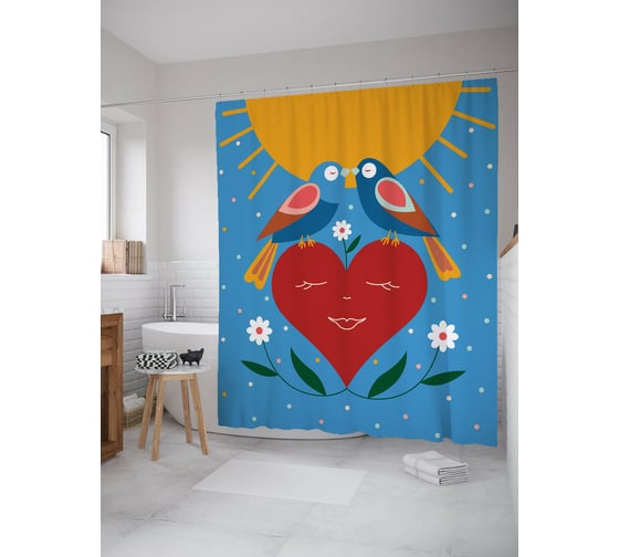 Штора для ванной JOYARTY "Весна" из сатена, 180x200 см с крючками sc_422667 1