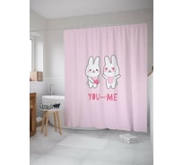 Штора для ванной JOYARTY "Влюбленные зайцы" из сатена, 180x200 см с крючками sc_422702
