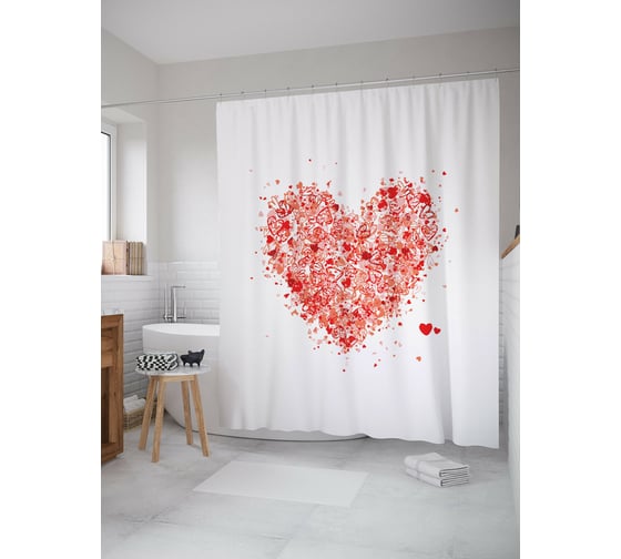 Штора для ванной JOYARTY "Воздушное сердце" из сатена, 180x200 см с крючками sc_422620 1