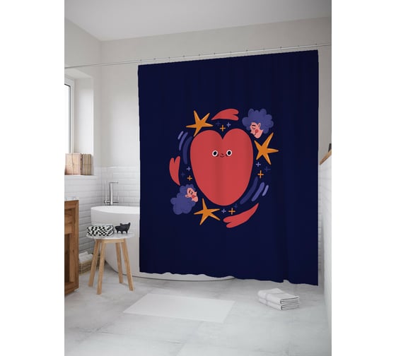 Штора для ванной JOYARTY "Головокружительная любовь" из сатена, 180x200 см с крючками sc_422693 1