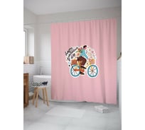 Штора для ванной JOYARTY "Почтальон с подарком" из сатена, 180x200 см с крючками sc_422668