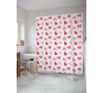 Штора для ванной JOYARTY "Рисунок сердечек" из сатена, 180x200 см с крючками sc_422640