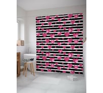 Штора для ванной JOYARTY "Сердечки и полоски" из сатена, 180x200 см с крючками sc_422719