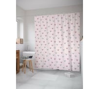 Штора для ванной JOYARTY "Сердце в полоску" из сатена, 180x200 см с крючками sc_422625