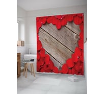 Штора для ванной JOYARTY "Сердце из роз" из сатена, 180x200 см с крючками sc_422709