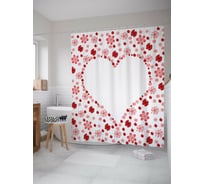 Штора для ванной JOYARTY "Сердце из цветов" из сатена, 180x200 см с крючками sc_422613