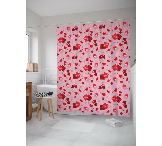Штора для ванной JOYARTY "Kiss love" из сатена, 180x200 см с крючками sc_422659 1