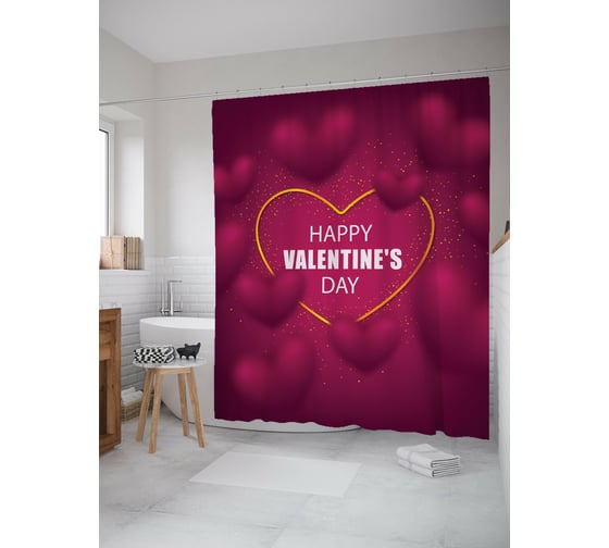 Штора для ванной JOYARTY "Happy Valentine's Day" из сатена, 180x200 см с крючками sc_422681 1