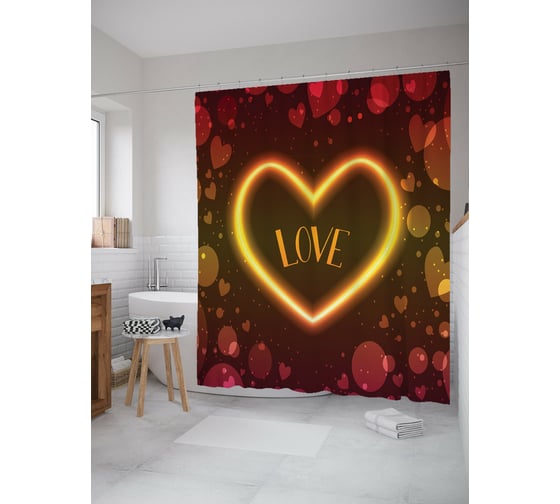 Штора для ванной JOYARTY "Love" из сатена, 180x200 см с крючками sc_422648 1