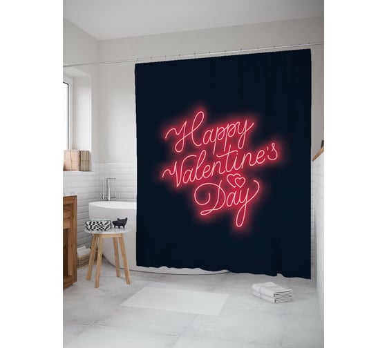 Штора для ванной JOYARTY "Valentine's Day" из сатена, 180x200 см с крючками sc_422641 1