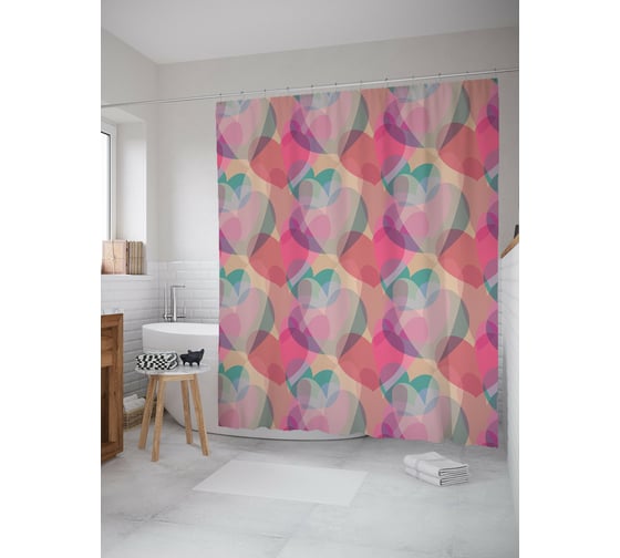 Штора для ванной JOYARTY "Боке из сердец" из сатена, 180x200 см с крючками sc_422657 1