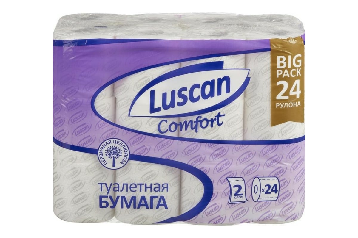 Туалетная бумага Luscan Comfort 2 слоя, белый, 100% целлюлоза, 20,04 м.,  167 л., 24 шт/уп 1574572