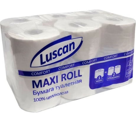 Туалетная бумага Luscan ComfortMax 2 слоя, белый, целлюлоза, 50 м., 400 л., 12 рул/уп 1519339