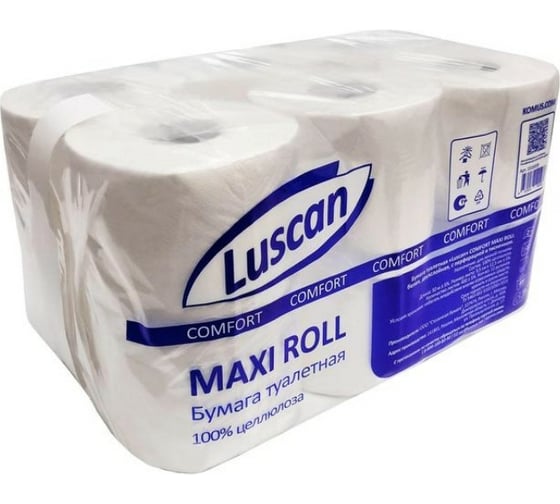 Туалетная бумага Luscan ComfortMax 2 слоя, белый, целлюлоза, 50 м., 400 л., 12 рул/уп 1519339