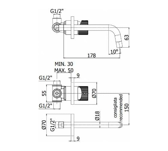 Смеситель для раковины Paffoni встраиваемый, черный матовый JO006NO70 00285615
