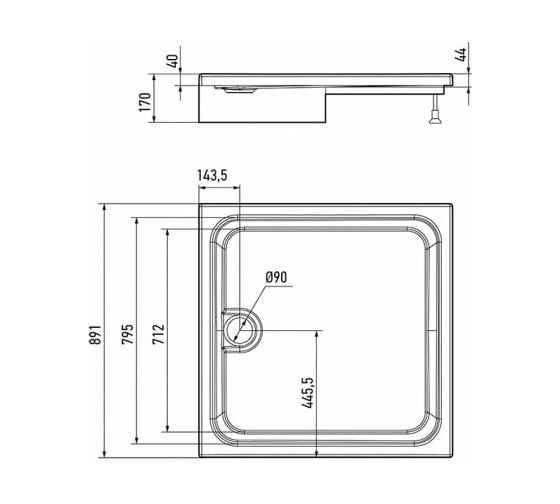 Квадратный поддон в сборе Alex Baitler 900x900x170 AB9017H-2