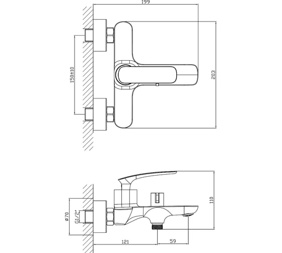Смеситель для ванны MIXLINE 30k ML21-01 550741