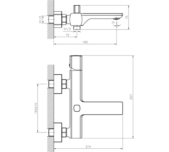 Смеситель для ванны MIXLINE 30k ML27-01 550765