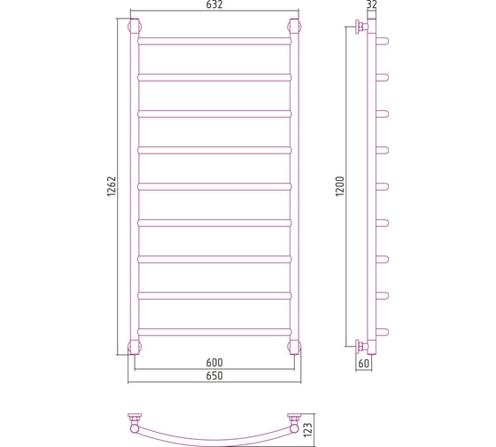 Водяной полотенцесушитель Сунержа ДР "ГАЛАНТ+" 1200x600 00-0200-1260