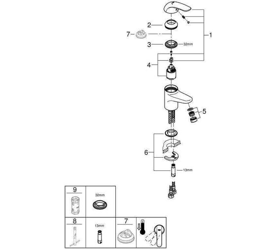 Смеситель для раковины GROHE Euroeco хром 32734000 00000057200