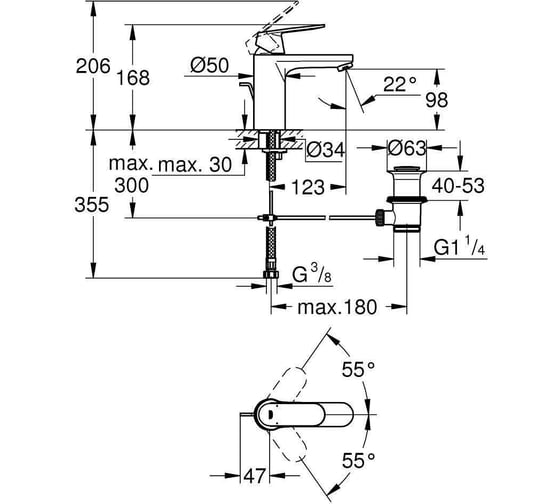 Смеситель для раковины GROHE Eurosmart Cosmopolitan с донным клапаном 23325000 00000057185