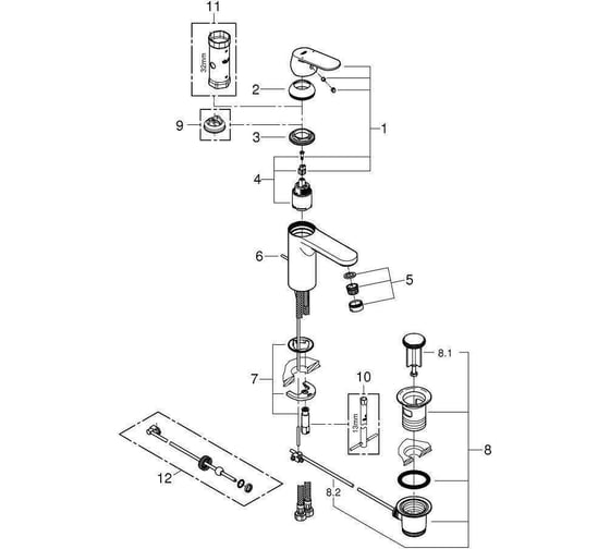 Смеситель для раковины GROHE Eurosmart Cosmopolitan с донным клапаном 23325000 00000057185