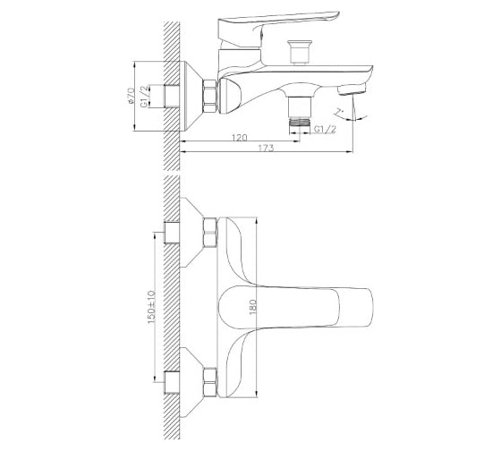 Смеситель для ванны MIXLINE 35k ML29-01 550774