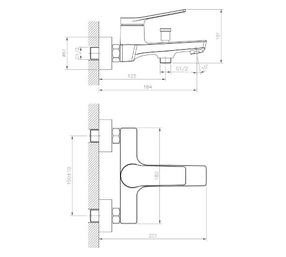 Смеситель для ванны MIXLINE 35k ML24-01 550752