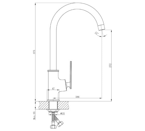 Смеситель для кухни MIXLINE 30k ML28-032 высокий излив боковая ручка 550769