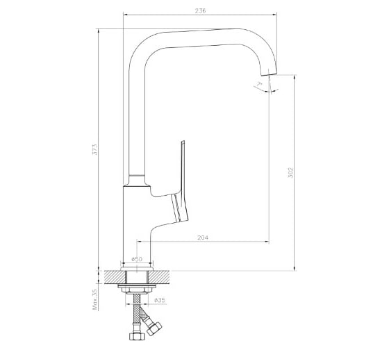 Смеситель для кухни MIXLINE 35k ML24-032 высокий излив боковая ручка 550753