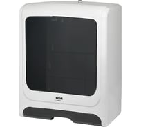 Диспенсер для бумажных полотенец hor T1 БИЗНЕС, корпус белый, стекло прозрачное черное, система сложения V(ZZ) HOR-11113308