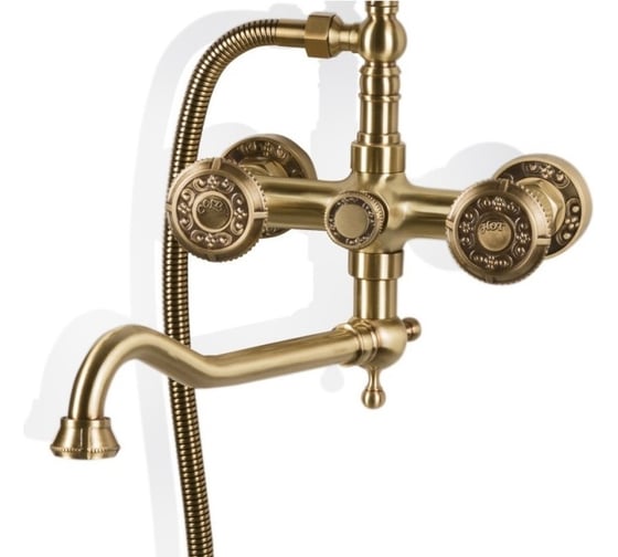 Комплект для ванны и душа BRONZE DE LUXE ROYAL двухручковый, излив 25см (душ ДВОЙНОЙ ЦВЕТОК) 10121DDF