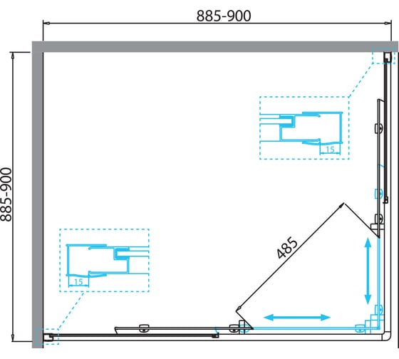 Душевой уголок BelBagno DUE-A-2-90-P-Cr