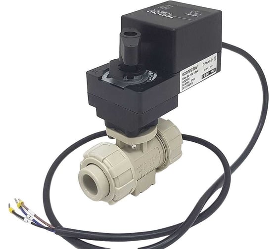 Двухходовой шаровой кран TECHNO 2015PP-04DF/230V DN15 из полипропилена, с электроприводом 4Нм, 220В, управление открыто/закрыто 652215