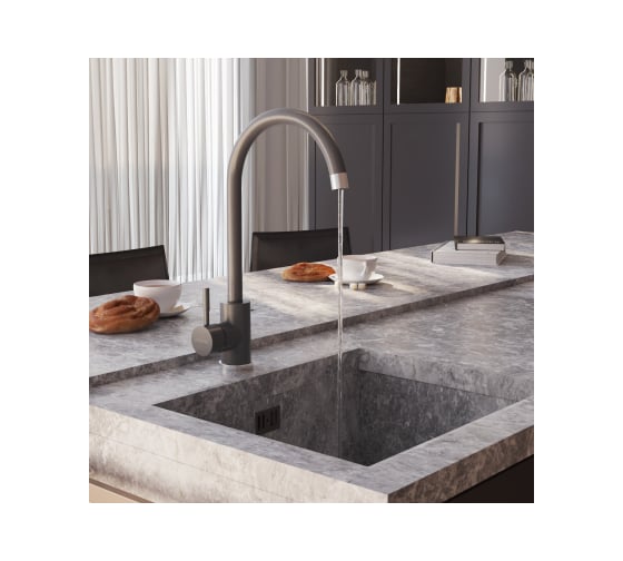 Смеситель для кухни MIXLINE ML-GS15 картридж 35 мм, 342 графит, высокий излив 550695
