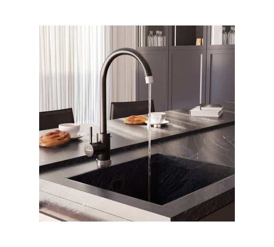 Смеситель для кухни MIXLINE ML-GS15 картридж 35 мм, 343 антрацит, высокий излив 550696