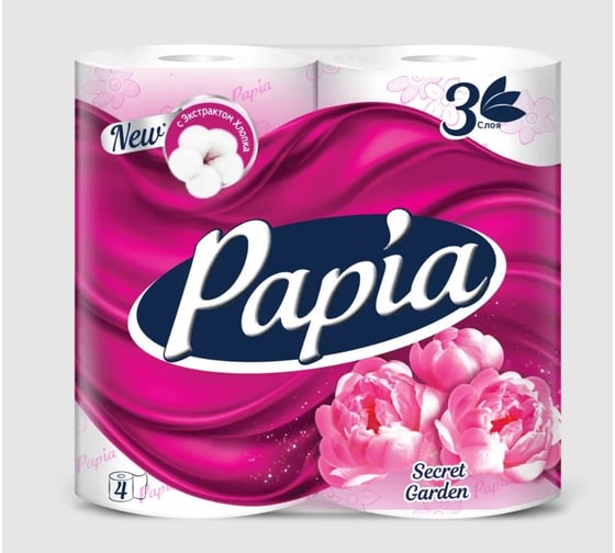 Туалетная бумага PAPIA SECRET GARDEN 3 слоя, 4 рулона 1015031388 1