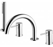 Смеситель к борту ванны на 4 отверстия FIMA CARLO FRATTINI SPILLO UP переключатель, гибкий нейлоновый шланг 1500 мм, ручной душ с защитой от извести анти-кальк, держатель для душа, хром F304